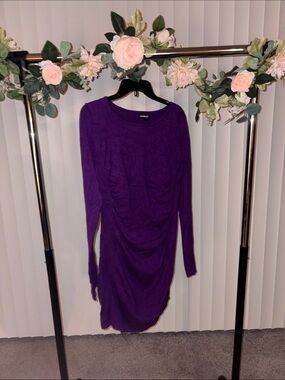 Express Deep Purple Long-Sleeve Ruched Women's Dress